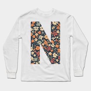 A vintage flower pattern filling the letter N Long Sleeve T-Shirt